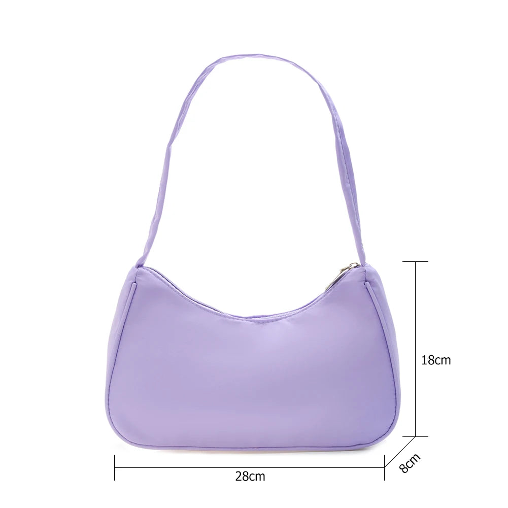 Women Solid Nylon Hobos Bag Ladies Zipper Underarm Bags