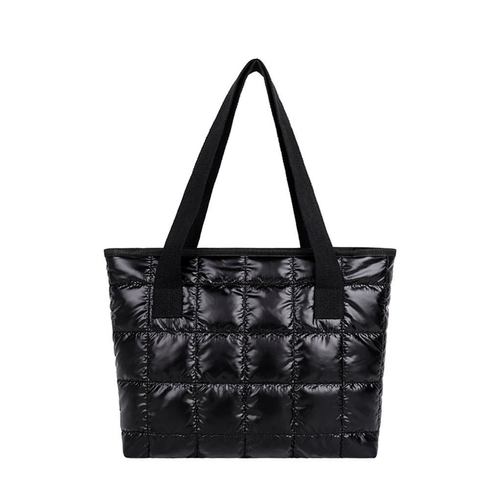 Women Solid Tote Shoulder Bags Quilted Winter Nylon Cloth Bag Handbags