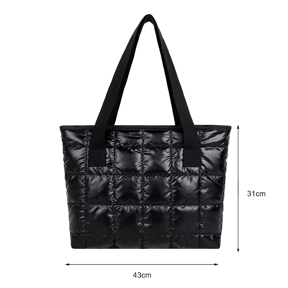 Women Solid Tote Shoulder Bags Quilted Winter Nylon Cloth Bag Handbags