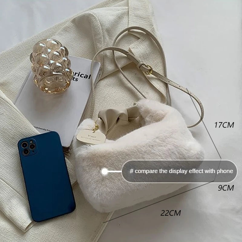 Faux Fur Handbag Small Lady Shoulder Crossbody Bag Casual Tote