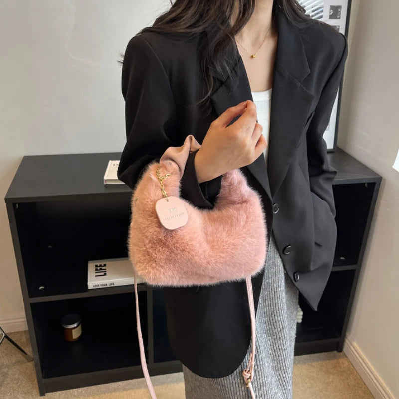 Faux Fur Handbag Small Lady Shoulder Crossbody Bag Casual Tote