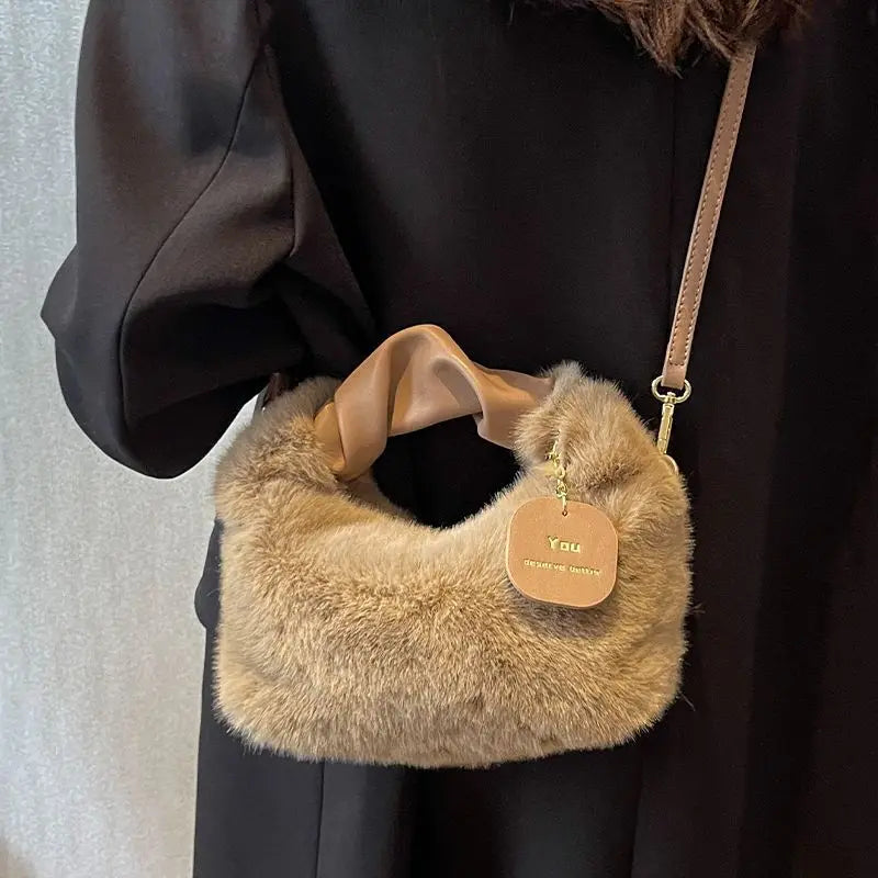 Faux Fur Handbag Small Lady Shoulder Crossbody Bag Casual Tote