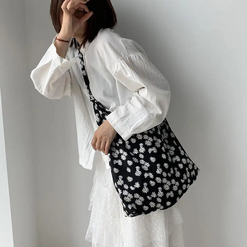 Floral Shoulder Bags Students Cross-body Casual Totes Bag Retro Cotton Handbags