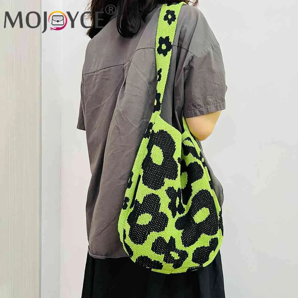 Women Flower Knitted Shoulder Bag Large Capacity Travel Tote