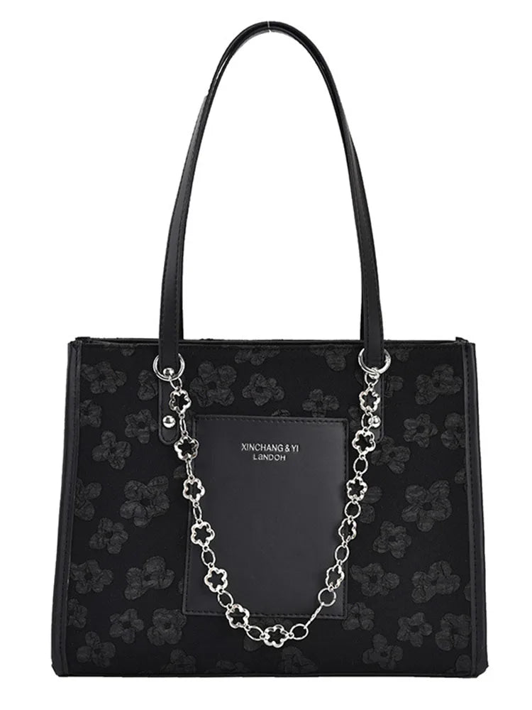 Women Flower Totes Ins Large Capacity Shoulder Handbag Pure All-Match