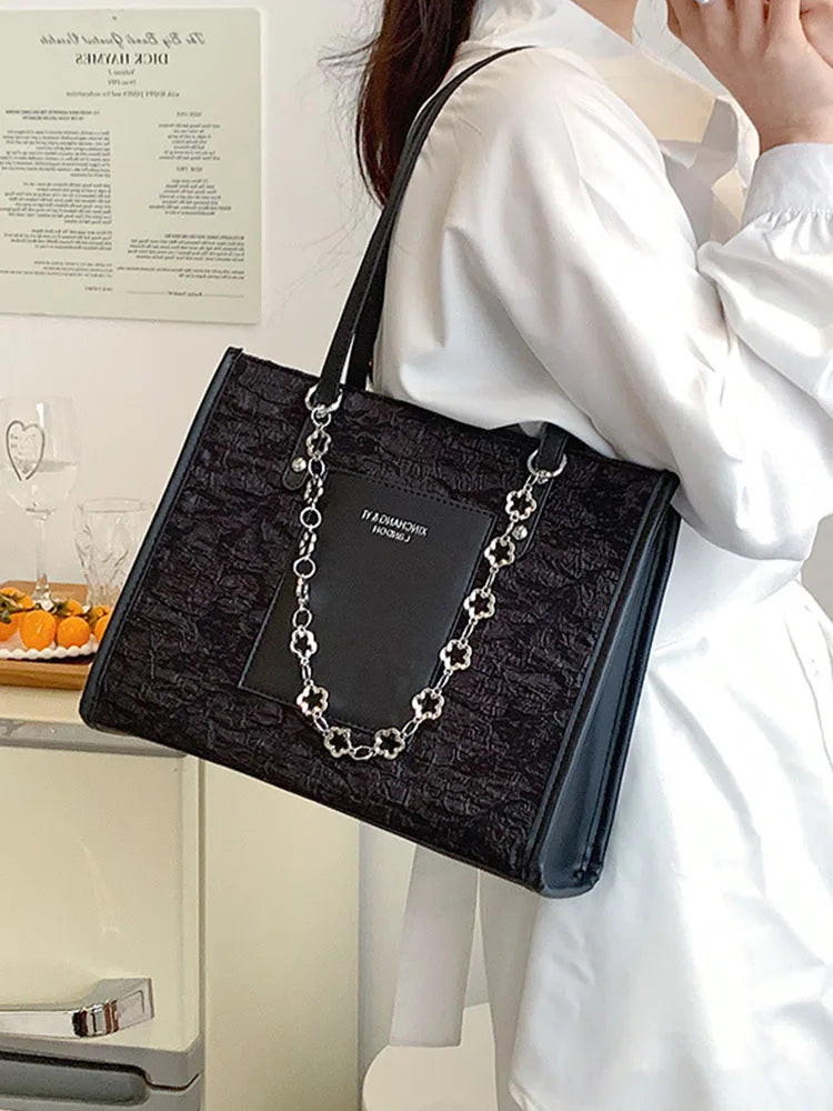 Women Flower Totes Ins Large Capacity Shoulder Handbag Pure All-Match