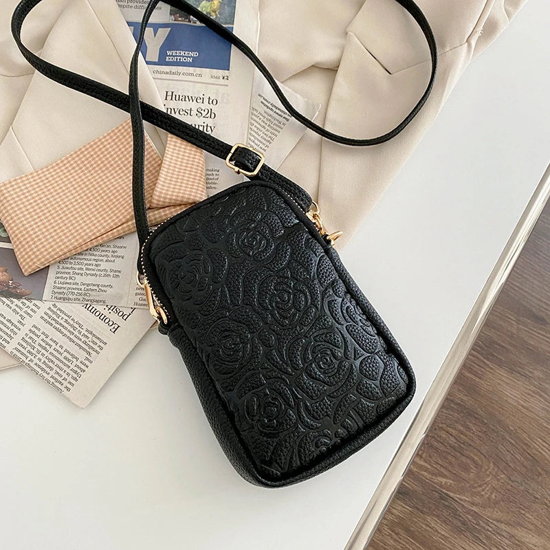 Women Flowers Handbags Soft Leather Shoulder Bag Cell Phone Purse Small Crossbod