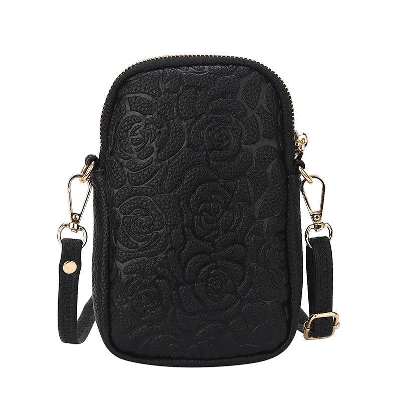 Women Flowers Handbags Soft Leather Shoulder Bag Cell Phone Purse Small Crossbod