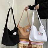 Cartoon Plush Shoulder Bag Large Capacity Messenger Satchel Tote Bookbag