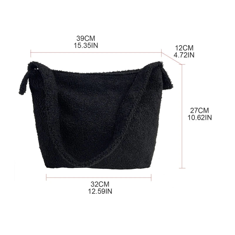 Cartoon Plush Shoulder Bag Large Capacity Messenger Satchel Tote Bookbag