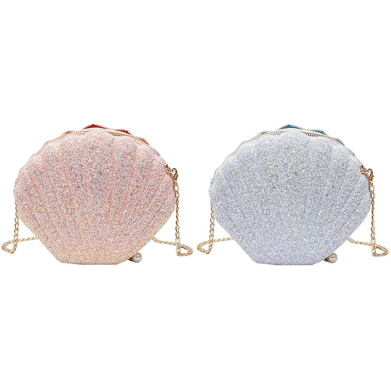 Mermaid Seashell Purse Cross-Body Shoulder Bag Glitter Sequins Chain Evening Pur