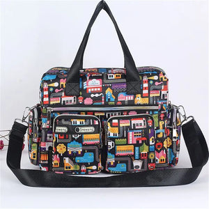 Flower Printed Large Capacity Shoulder Messenger Bag Waterproof Tote Bag
