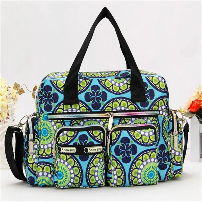 Flower Printed Large Capacity Shoulder Messenger Bag Waterproof Tote Bag