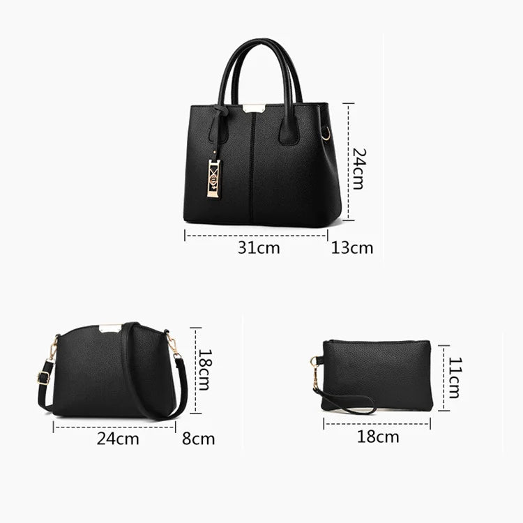 Women PU Leather Handbag Set Casual Tote Shoulder Bag