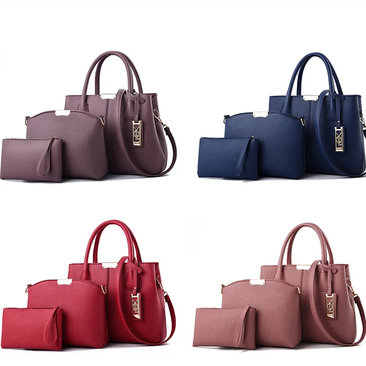 Women PU Leather Handbag Set Casual Tote Shoulder Bag