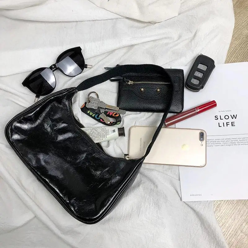 Casual Solid Shoulder Bags Split Retro Small Clutch French Style Underarm Bag