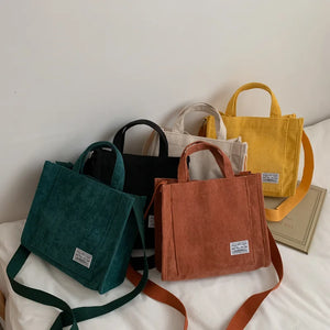 Corduroy Shoulder Bag Solid Buckle Messenger Bag Small Handbag Soft Tote