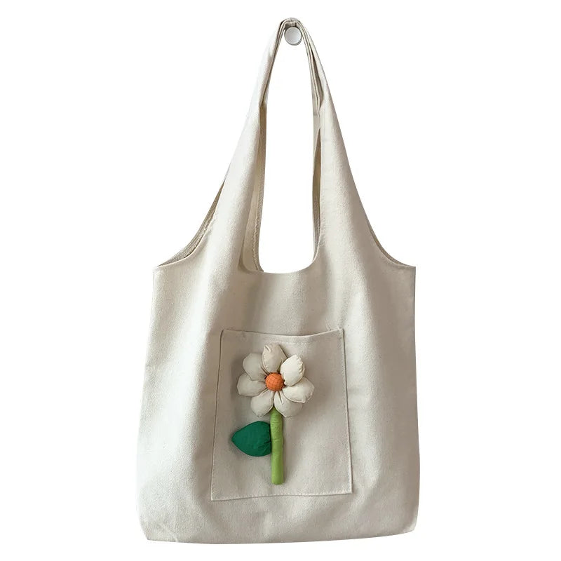 Floral Pattern Canvas Shopping Bag for Women - Large Tote