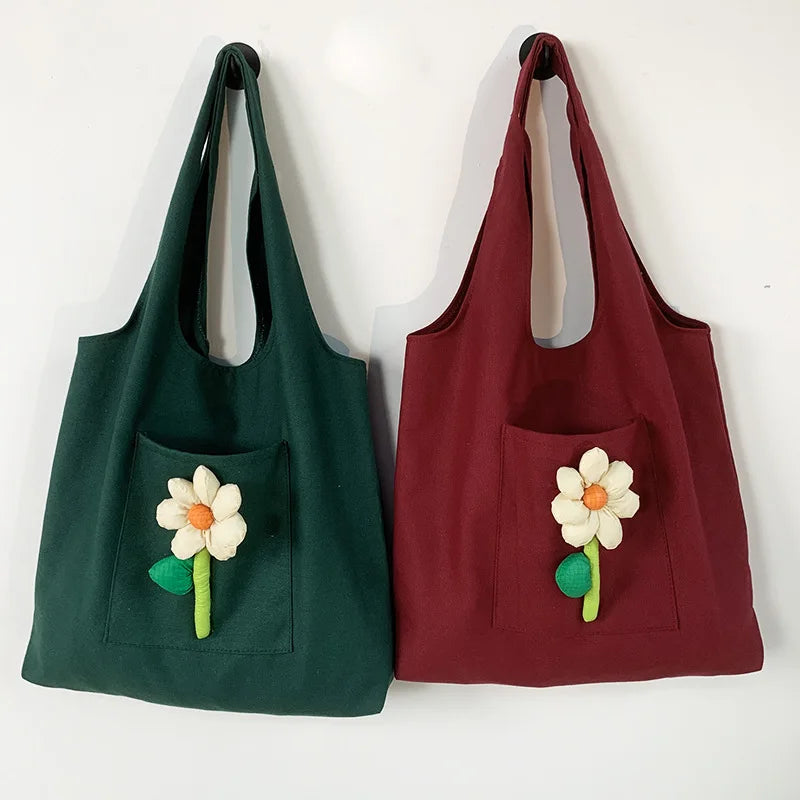 Floral Pattern Canvas Shopping Bag for Women - Large Tote