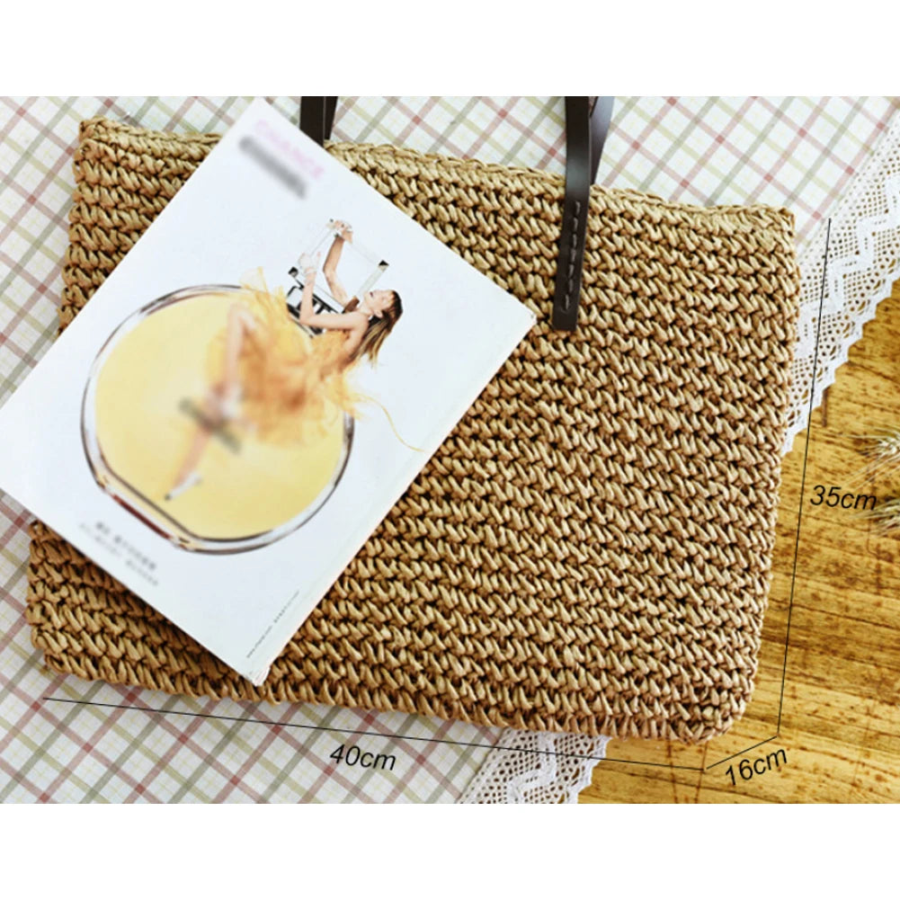 Women Lady Vintage Straw Rattan Bag Large Capacity Shoulder Bags