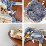 Women Lamb Like Fabric Shoulder Tote Bag Canvas Fluffy Fur Bear Handbags
