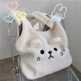 Soft Lamb Fabric Shoulder Tote Bag Fluffy Fur Bear Handbag
