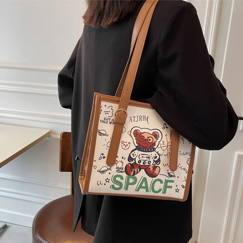 Women Large Capacity Cartoon Shoulder Bag Autumn Tote Bag