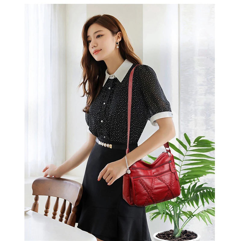 Women Soft Leather Crossbody Bag High Capacity Casual Messenger Shoulder Bag