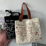 Cartoon Cat Canvas Tote Bag Large Shopper Bag with Zipper