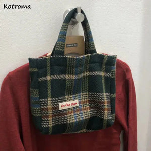 Large Capacity Shoulder Bags Plaid Vintage Mori-girl Shopping Tote Handbags