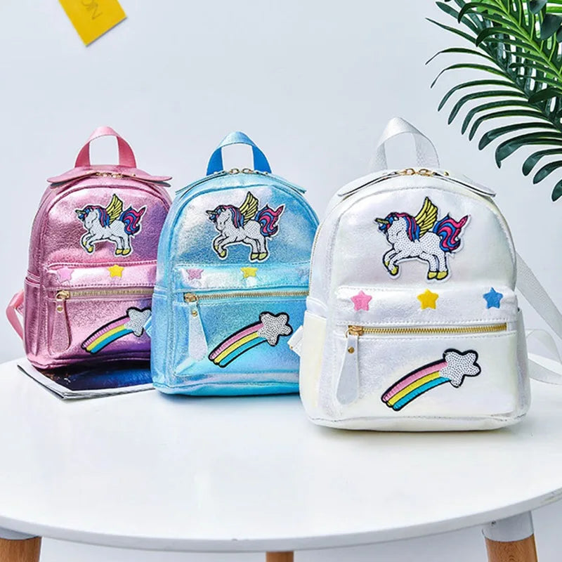 Women Laser Backpack Animal Cartoon School Bags Mini Patchwork Backpacks Sequins