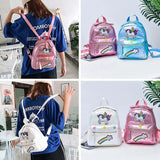 Women Laser Backpack Animal Cartoon School Bags Mini Patchwork Backpacks Sequins