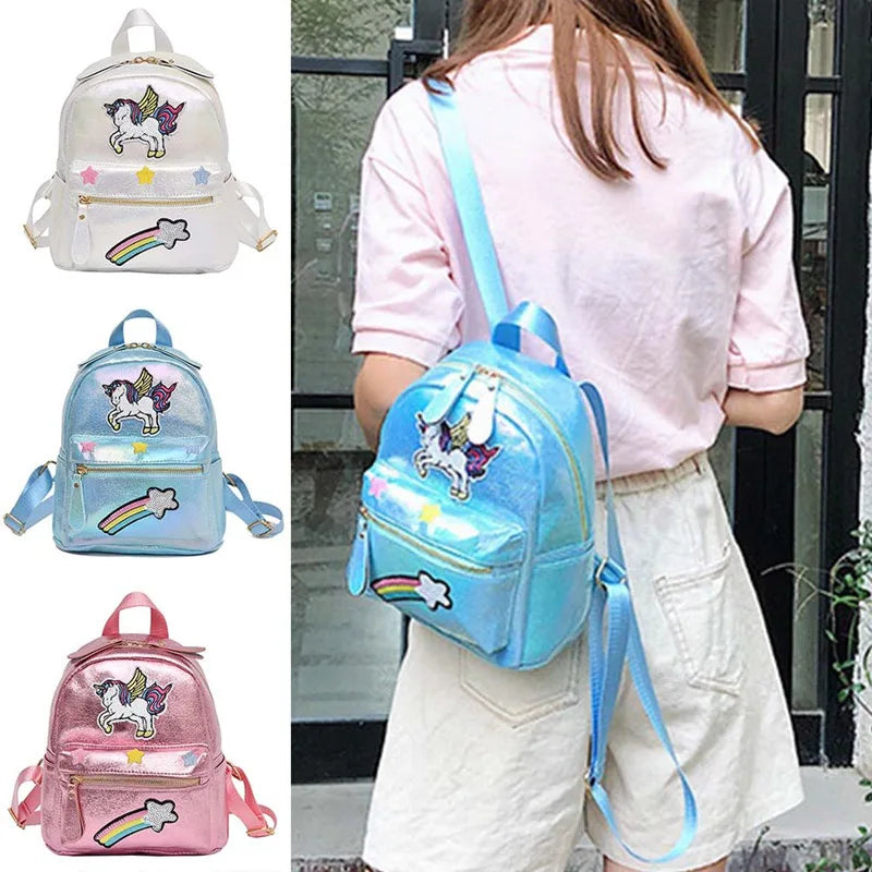 Women Laser Backpack Animal Cartoon School Bags Mini Patchwork Backpacks Sequins