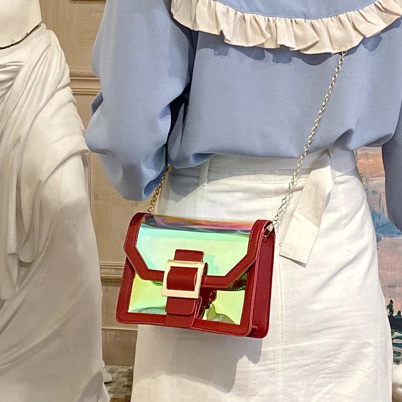 Women Laser Crossbody Bag Holographic Shoulder Bag with Chain Strap
