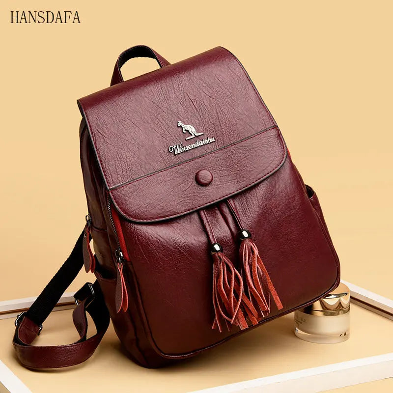 Vintage Leather Backpack Girls School Travel Bagpack Ladies Sac A Dos