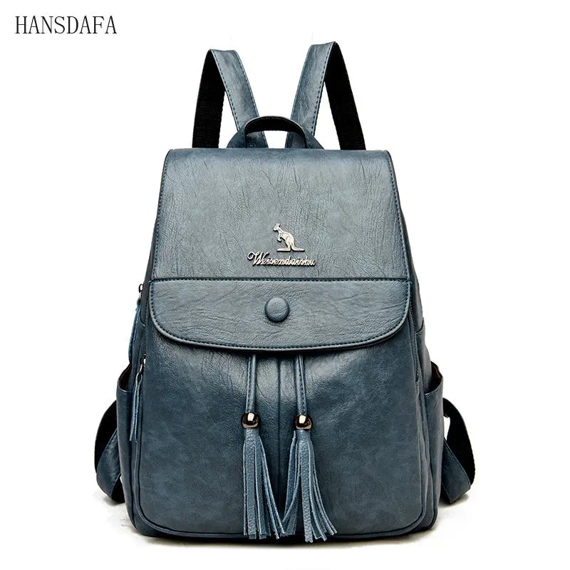 Vintage Leather Backpack Girls School Travel Bagpack Ladies Sac A Dos