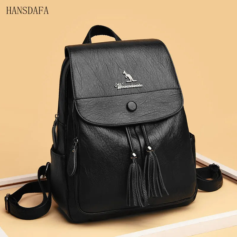 Vintage Leather Backpack Girls School Travel Bagpack Ladies Sac A Dos