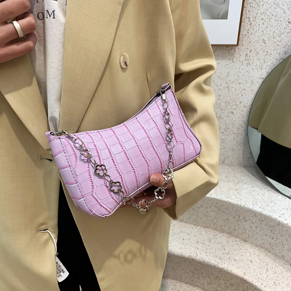 Women Leather Zipper Bag Small Casual Messenger Bag Shopping Travel Chain Bags