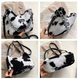 Leopard Print Plush Shoulder Bag Large Capacity Crossbody Messenger Bag