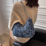 Leopard Print Plush Shoulder Bag Large Capacity Crossbody Messenger Bag