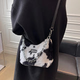 Leopard Print Plush Shoulder Bag Large Capacity Crossbody Messenger Bag