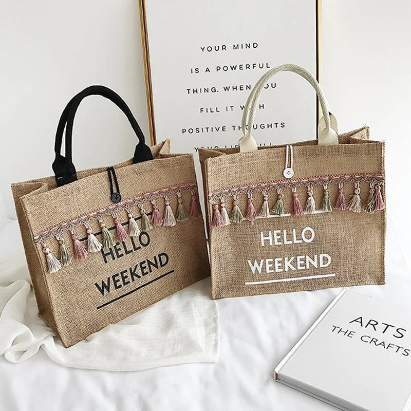 Women Linen Totes Large Capacity Handbags Lady Shoulder Shopper