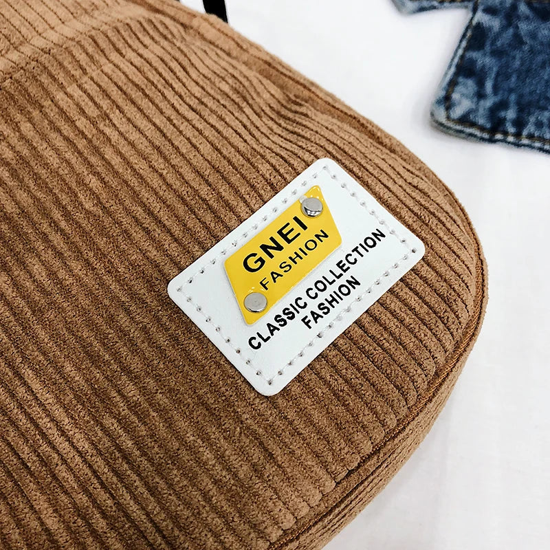 Women Corduroy Crossbody Bag Pink Zipper Purse Small Canvas Shoulder Bag