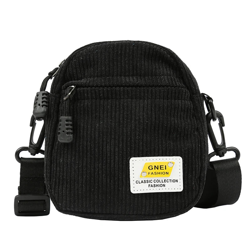 Women Corduroy Crossbody Bag Pink Zipper Purse Small Canvas Shoulder Bag