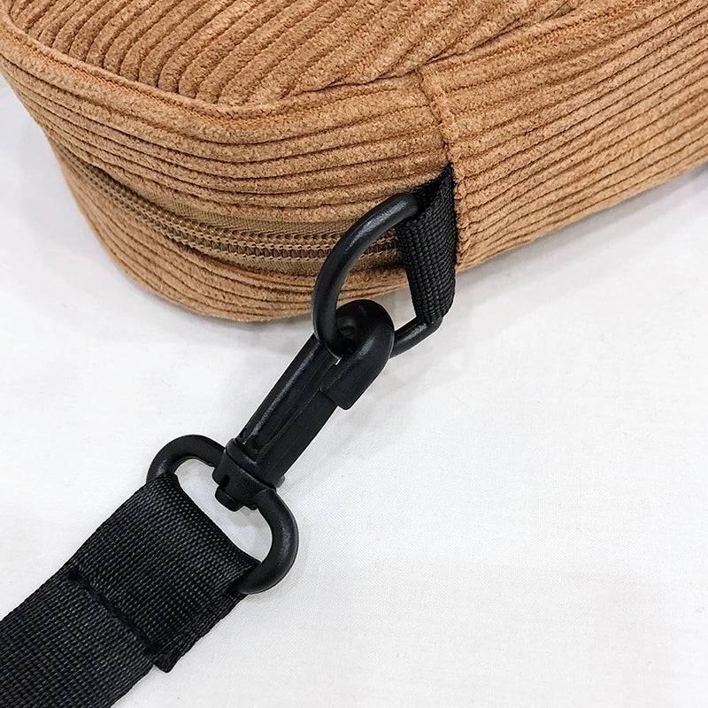 Women Corduroy Crossbody Bag Pink Zipper Purse Small Canvas Shoulder Bag