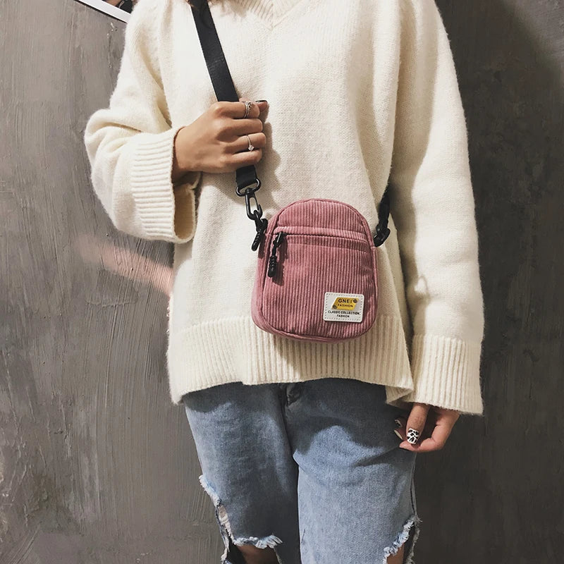 Pink Corduroy Crossbody Bag for Women