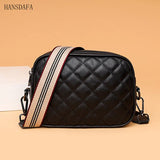 Woven Wide Strap Shoulder Bag Lozenge Leather Messenger Wallet