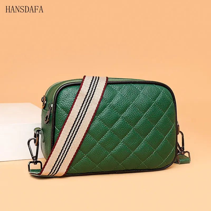 Woven Wide Strap Shoulder Bag Lozenge Leather Messenger Wallet