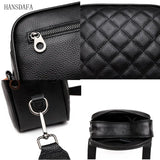 Woven Wide Strap Shoulder Bag Lozenge Leather Messenger Wallet