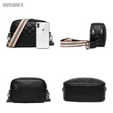 Woven Wide Strap Shoulder Bag Lozenge Leather Messenger Wallet